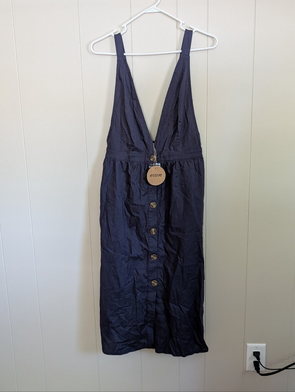 Essue Women's Blue Linen Jumper Midi Dress Size Medium